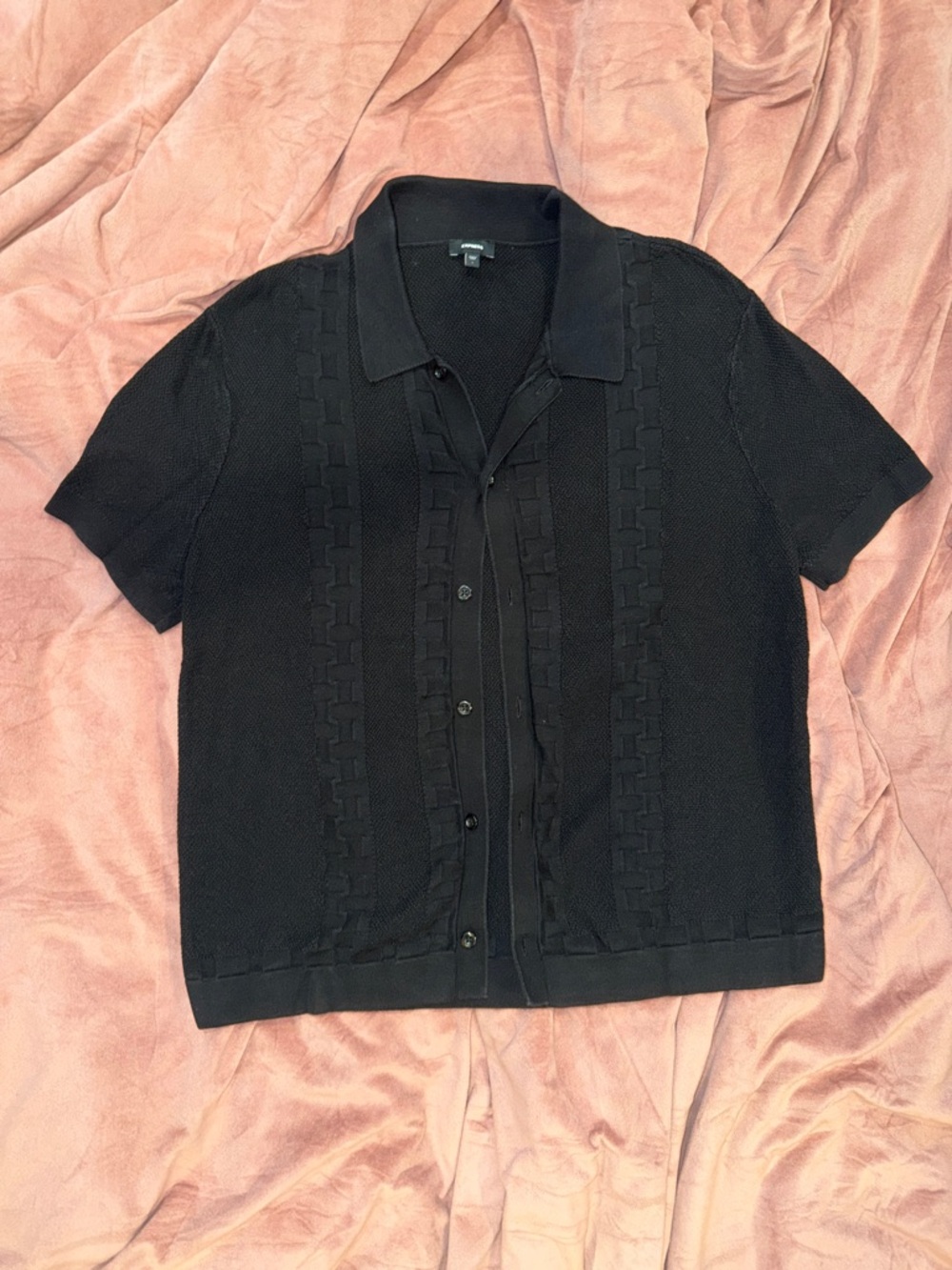 Express Black Short Sleeve Button-Down Knit Shirt